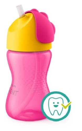 Philips Avent SCF798/02 - Vaso con pajita flexible, 300 ml, 12 m+, válvula antigoteo, piezas compatibles Philips Avent, color rosa