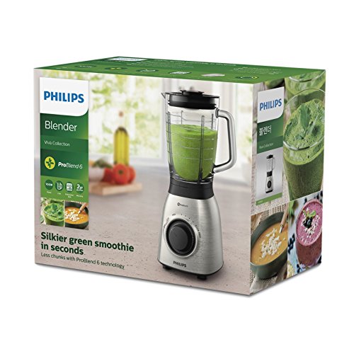 Philips Batidora de Vaso HR3555/00 900w, Capacidad 2l, 900 W, 2 litros, Vidrio, Negro, Transparente