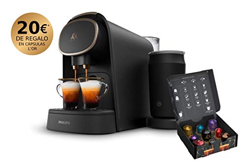 Philips L'OR Barista LM8018/90 Cafetera de Cápsulas con Espumador de Leche, Compatible con Cápsula Individual y Cápsula Doble, 19 Bares de Presión, 12 Variedades, 1 L, Acabado Premium