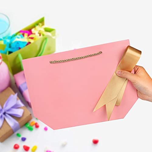 Phogary Bolsas de regalo con asas - 12PCS 11x7.9x3.5 Papel Bolso del favor de fiesta con lazo para Cumpleaños Envoltura de regalo de boda (rosa y blanco, medio)