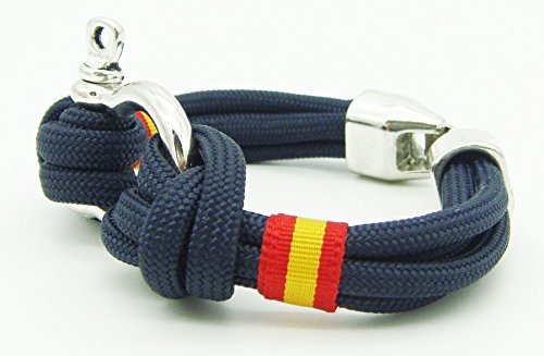 Pi2010 - Pulsera náutica Grillete y Bandera de España/Marino/Unisex / 19cm de Largo/recomendamos medirse la muñeca para calcular Talla/Hecha a Mano en España