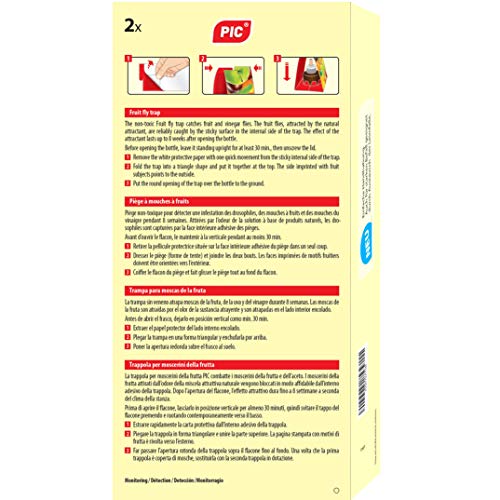 PIC - Trampa para Moscas de la Fruta - 4 trampas de Pegamento con 2 recipientes atrayentes - Medios para Combatir Las Moscas de la Fruta - Apto para la Cocina