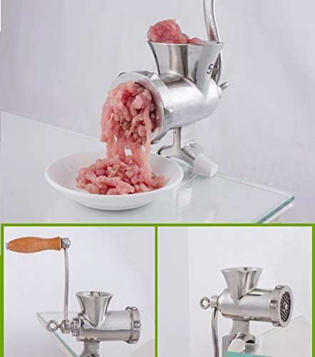 Picadora manual de carne de acero inoxidable n.º 5, máquina de carne picada de acero inoxidable 304, tamaño: 22 cm x 27 cm x 8 cm
