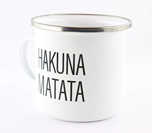 Picsonpaper Taza esmaltada con texto Hakuna Matata, regalo, taza de acero inoxidable, taza de metal, taza de camping, taza de café