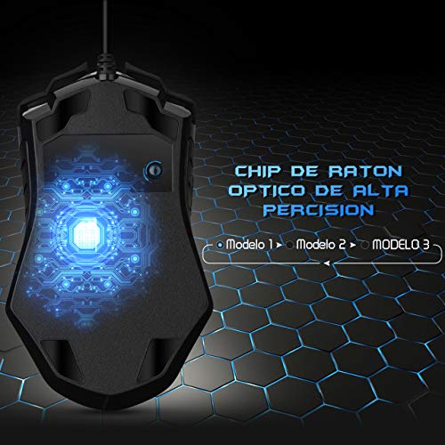 PICTEK - Ratón de Gaming con 7 Botones, programable, con Cable, 7200 PPP Ajustables, ratón de Juego Profesional para PC, Ordenador portátil