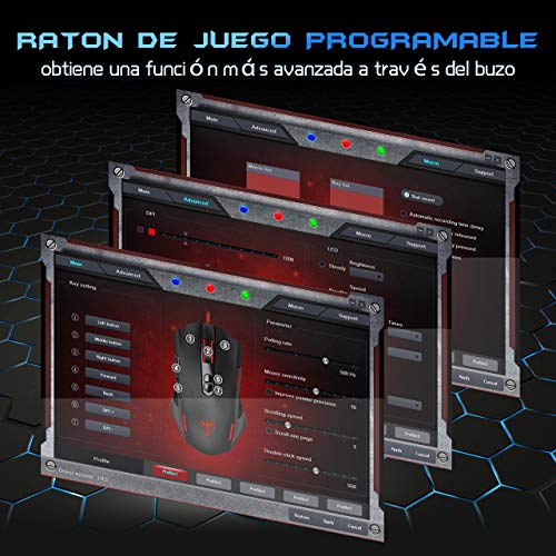 PICTEK - Ratón de Gaming con 7 Botones, programable, con Cable, 7200 PPP Ajustables, ratón de Juego Profesional para PC, Ordenador portátil