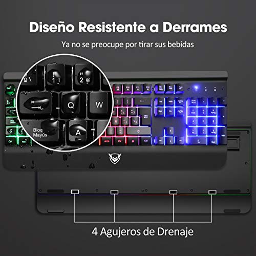 PICTEK Teclado Gaming, Teclado Gaming PC LED Retroiluminación con Cable Teclado, 12 Atajos Multimedia, 19 Anti-Ghosting, Teclado USB de 1,6 M, Teclado Metálico para PC/Windows/PS4, Negro