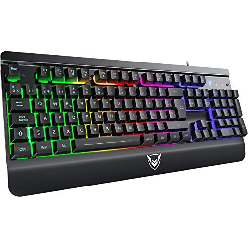 PICTEK Teclado Gaming, Teclado Gaming PC LED Retroiluminación con Cable Teclado, 12 Atajos Multimedia, 19 Anti-Ghosting, Teclado USB de 1,6 M, Teclado Metálico para PC/Windows/PS4, Negro