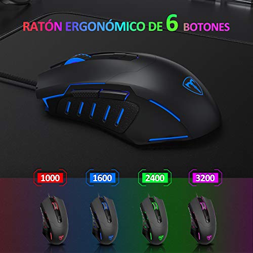 PICTEK Teclado y Raton Gaming RGB, Teclado Gaming RGB USB con Luz con Teclas Multimedia, Alfombrilla, 25 Teclas Anti-Ghosting