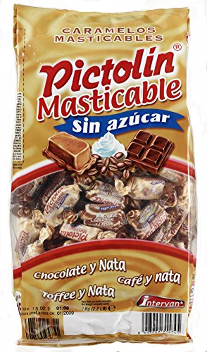 Pictolín Masticable Tofee, Chocolate y Café sin azúcar - Caramelos masticables sin azucares con edulcorantes sabor toffee, chocolate y café - Bolsa de 1 kg