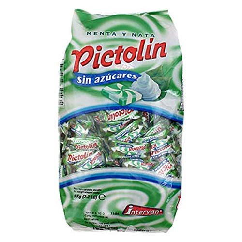 Pictolín Menta y nata sin azúcar - Caramelos de nata sin azucares con edulcorantes sabor menta - Bolsa de 1 kg