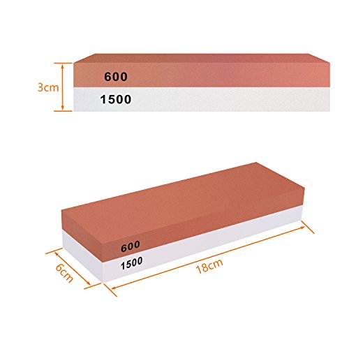 Piedra de Afilar, TENINE Piedra afiladora, 2 en 1 Corundum Whetstone/Afilador de dos caras Waterstone con Soporte de Silicona Antideslizante (600/1500)