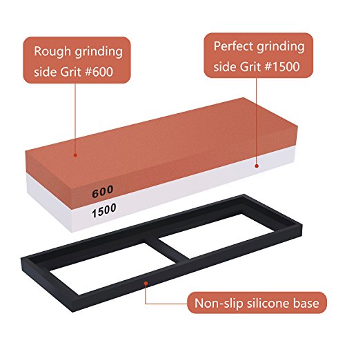 Piedra de Afilar, TENINE Piedra afiladora, 2 en 1 Corundum Whetstone/Afilador de dos caras Waterstone con Soporte de Silicona Antideslizante (600/1500)