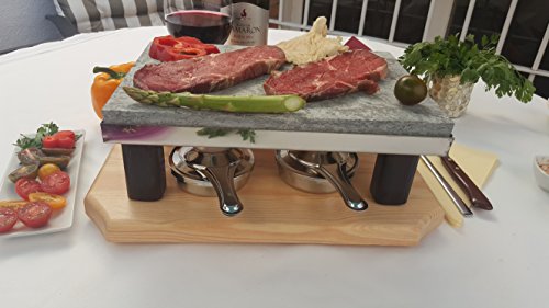 Piedra para Carne de 20x30 con Dos quemadores de Alcohol Modelo Deluxe Bicolor