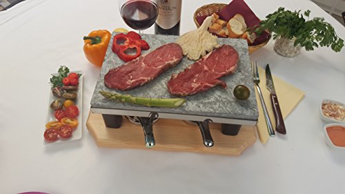 Piedra para Carne de 20x30 con Dos quemadores de Alcohol Modelo Deluxe Bicolor