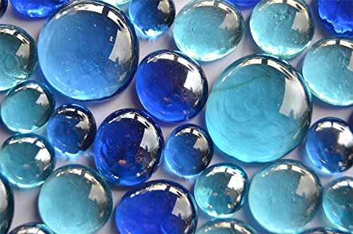 Piedras de cristal de 350 g de color azul, mezcla de 3 tamaños diferentes de 12-15 mm, 17 – 21 mm y 26 – 33 mm, 81 piedras decorativas de cristal.