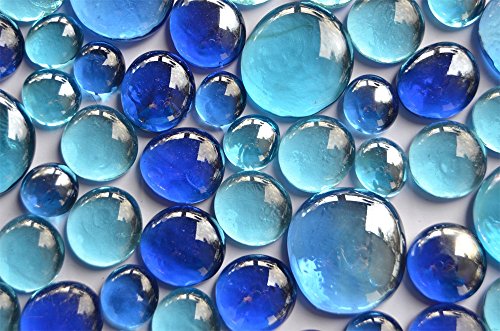 Piedras de cristal de 350 g de color azul, mezcla de 3 tamaños diferentes de 12-15 mm, 17 – 21 mm y 26 – 33 mm, 81 piedras decorativas de cristal.