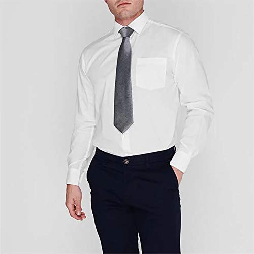 Pierre Cardin Hombre Camisa a Rayas o a Cuadros Manga Larga con Bordado de Firma (Large, White/Navy con Corbata)