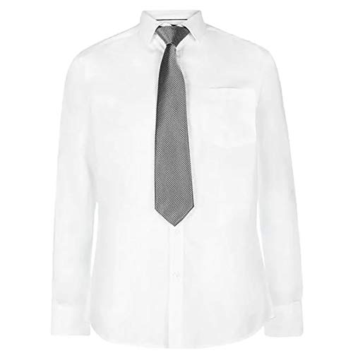 Pierre Cardin Hombre Camisa a Rayas o a Cuadros Manga Larga con Bordado de Firma (Large, White/Navy con Corbata)