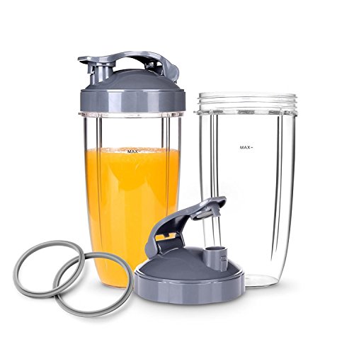 Piezas de repuesto de 6 piezas, 2 tazas de 32 oz con tapa abatible, junta para mezclador/mezclador de alta velocidad Nutribullet 600W / 900W