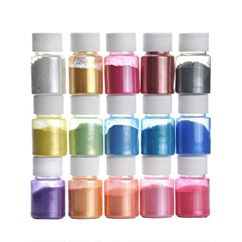 Pigmentos en Polvo,15 Colores Natural Mica Tintes para teñir Resina Epoxi, Jabones, Slime, Cera, Pintura, Vela, Uñas, Cosmético y Arte de Bricolaje - Metalizados Colorante (15 Colores)