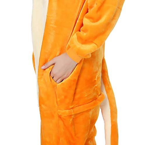 Pijama Animal Entero Unisex con Capucha Cosplay Pyjamas Ropa de Dormir Traje de Disfraz para Festival de Carnaval Halloween Navidad (Dinosaurio Naranja, XL)