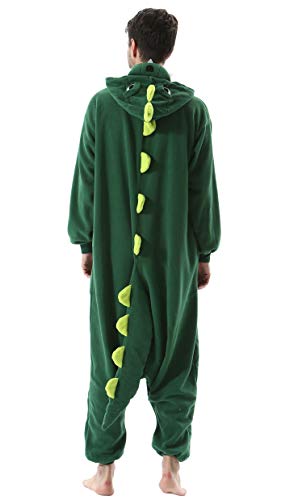 Pijama Animal Entero Unisex para Adultos con Capucha Cosplay Pyjamas Ropa de Dormir Kigurumi Traje de Disfraz para Festival de Carnaval Halloween Navidad Verde Dinosaurio