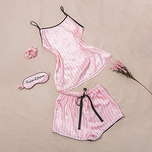 Pijama de seda de hielo para mujer de primavera y verano, de 7 piezas, cómodo y de moda Rosa rosa S