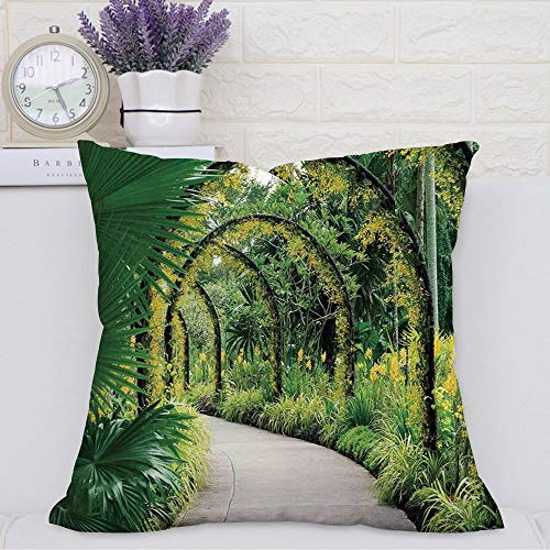 Pillow Case Cojín Cuadrado Print,Decoración rural, pintorescos arcos artificiales con muchas orquídeas en el jardín botánico TrAdecuado para Oficina, Familia, automóvil, cafetería, Tienda, 45x45cm