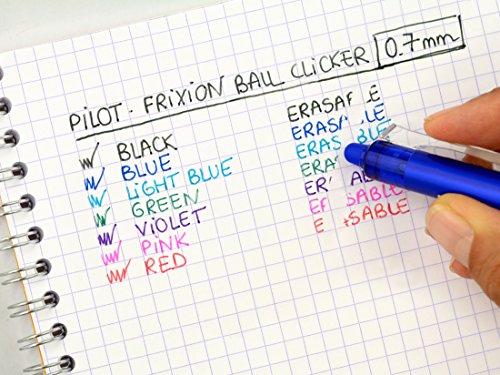 Pilot FriXion Clicker - Bolígrafo roller de gel de tinta borrable (3 unidades), color rosa, morado y azul