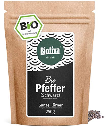 Pimienta entera orgánica 250 g - granos de pimienta entera en calidad orgánica superior - adecuada para molinos de pimienta - Piper nigrum - Origen Sri Lanka / Ceylon