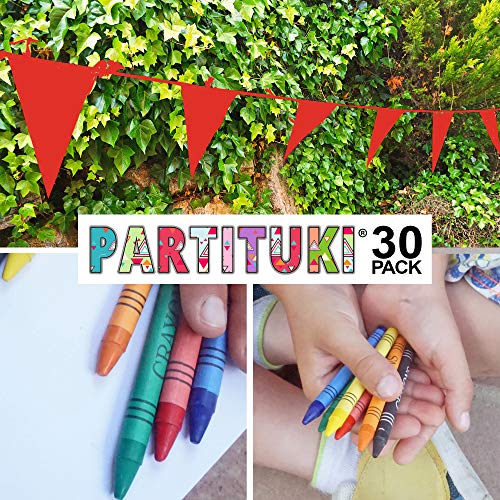 Piñatas de Cumpleaños Infantiles Partituki. 30 Sets de 6 Ceras de Colores y una Guirnalda de 10 m. Ideal para Detalles Cumpleaños Infantiles y Regalos Cumpleaños Niños Colegio