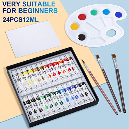 Pintura Acrílica, 24 Colores Pintura Acrilica Manualidades para Lienzos, Papel, Madera, Cerámica, Telas y Manualidad