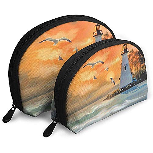 Pintura artística Gaviota Faro Océano Bolsas portátiles Bolsa de Maquillaje Bolsa de Aseo Bolsas de Viaje portátiles multifunción con Cremallera