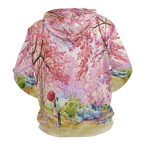 Pintura De Color Rosa Cereza Silvestre Sudadera con Capucha Sudaderas Deportivas con Estampado 3D Impresión Hoodie Sweatshirt para Niñas Niños Hombres (Tela Saludable)