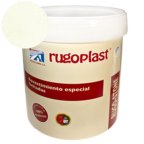 Pintura revestimiento especial fachadas Rugo Stone Colores ideal para dar un toque de color a las paredes exteriores de tu casa (4L, Marfil) Envío GRATIS 24 h.