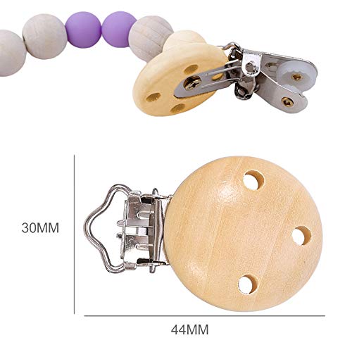 Pinza Chupetero Madera,Clip Chupetero Madera,Pinza Chupete,Clip Chupete Bebe con 3 Agujeros,Pinzas Clip de Madera para Chupeteros para Niños Bebés Clips para Chupetes Fijado a ropa Carro de bebe,8pcs