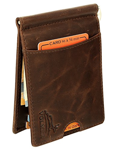 Pinza para Billetes Marrón Wild Cartera De Piel Bloqueo RFID Fa.Volmer Serie #MonClipBr01