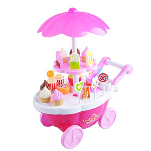 Pinzhi - Rosa Postres y Helado de Coche Juguetes Muñecas Barbies con Sonido 12 Musica y LED para Niños Niñas Regalo