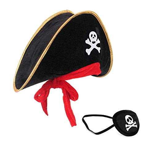 Pirata Sombrero Parche Ojo Caribe Capitán Niños y Adultos (para niños)