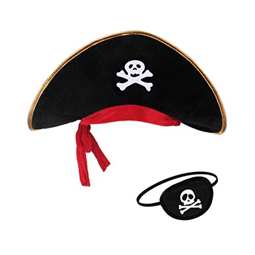 Pirata Sombrero Parche Ojo Caribe Capitán Niños y Adultos (para niños)