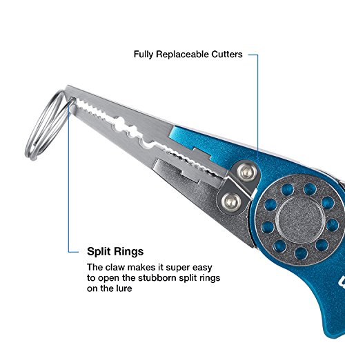 Piscifun aluminio pesca alicates cortadores de trenzado Split Ring alicates Hook Remover peces soporte con funda y correa, Blue Silver 7.1" Pliers (With 1 Sheath and 1 Lanyard)