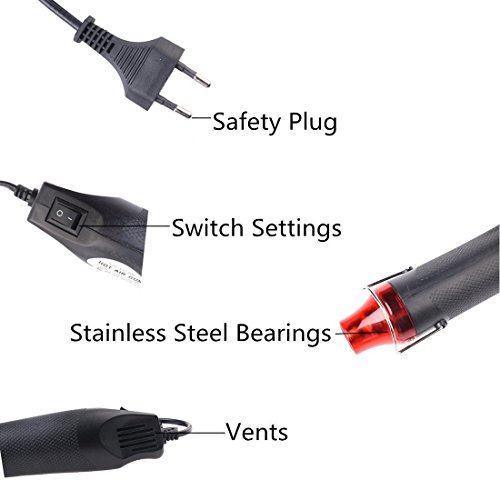 Pistola de Aire Caliente,Worsendy Mini pistola de aire caliente eléctrica de mano con boquilla eléctrica y enchufe EU de 300W 230V para todo tipo de bricolaje profesional.