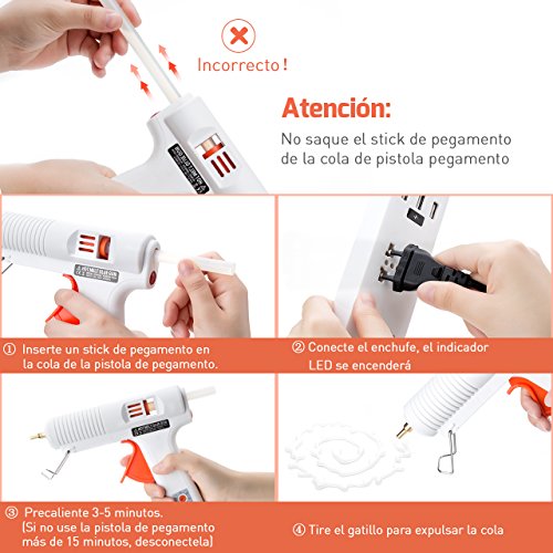 Pistola de Silicona Caliente 100W Manualidades con 12 Psc Barra de Silicona, Perfecta para Pequeña Artesanía de Bricolaje, Reparaciones Caseras Rápido y la Industria