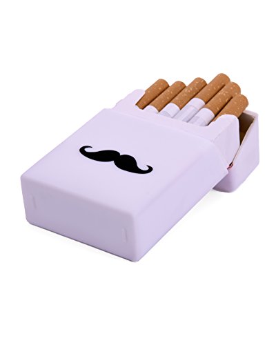 Pitillera Silicona Caja de Cigarrillos 20 Paquetes de Cigarrillos Negro + Blanco con Fresco Motivo - Blanco con Negro Bigote
