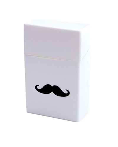 Pitillera Silicona Caja de Cigarrillos 20 Paquetes de Cigarrillos Negro + Blanco con Fresco Motivo - Blanco con Negro Bigote