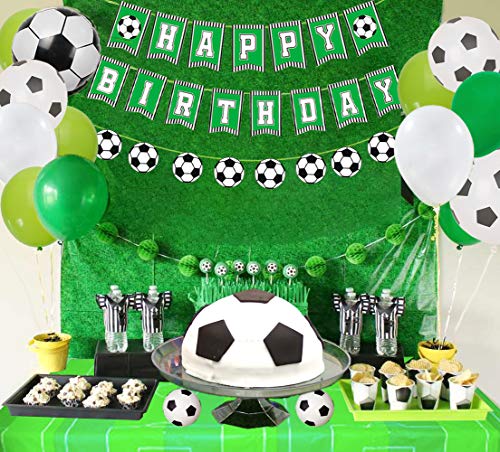 PIXHOTUL Decoraciones de Fiesta de Fútbol Happy Birthday Football Pancartas y 47 Piezas de Globos Temáticos de Fútbol para Niños, Suministros de Fiesta de Cumpleaños para Fanáticos del Fútbol