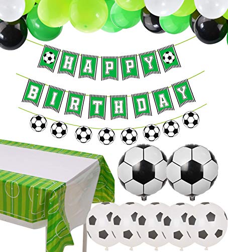 PIXHOTUL Decoraciones de Fiesta de Fútbol Happy Birthday Football Pancartas y 47 Piezas de Globos Temáticos de Fútbol para Niños, Suministros de Fiesta de Cumpleaños para Fanáticos del Fútbol