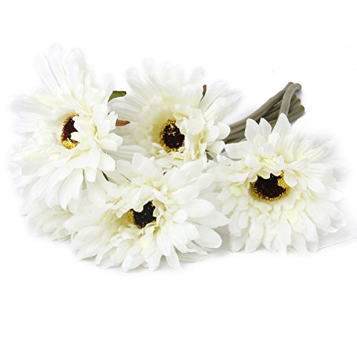 PIXNOR 5 Piezas Flores Artificiales Margarita Gerbera - Blanco