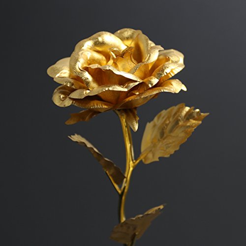 PIXNOR Flor de rosa de hoja de oro de 24K con corazón de acrílico en forma de Base de soporte, de la madre día de San Valentín regalo día regalo cumpleaños regalo aniversario